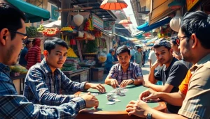 Bermain bandar togel di pasar yang ramai dengan suasana ceria dan interaksi sosial.