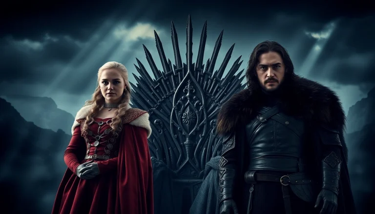 Image showcasing the Game of Thrones cast featuring Jon Snow, Daenerys Targaryen, and Tyrion Lannister.