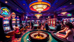 Casino gaming scene featuring KJC brand elements, showcasing vibrant tables and exciting players.