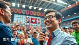 스포츠중계의 생생한 분위기 속에서 열광하는 팬들의 모습