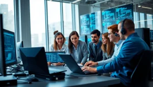 Optimize your IT support service with a professional team collaborating in a modern office.