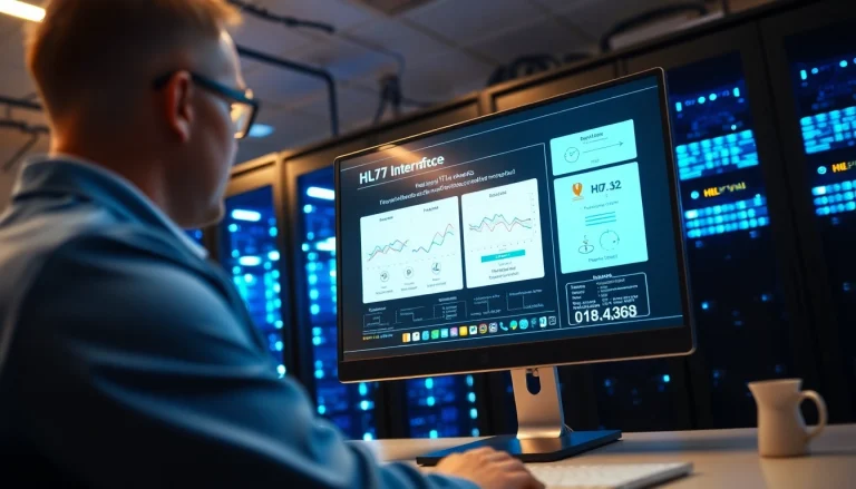 HL7 Interface in a modern healthcare workspace highlighting data flow and integration.