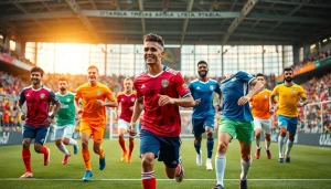 Showcase of athletes in action wearing cheap football kits, emphasizing vibrant colors and team spirit.