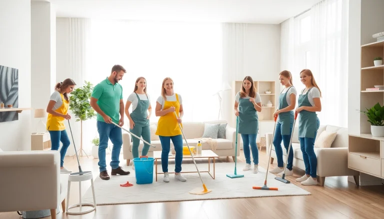 Cleaning Service team professionally organizing and tidying a bright, modern home.