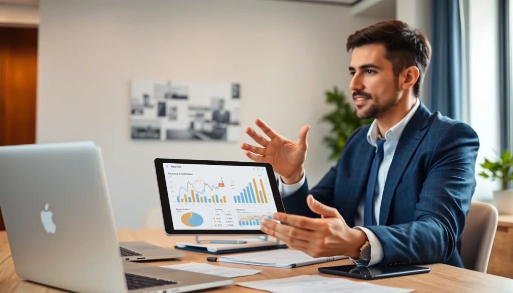 카드 한도 현금화에 대한 설명을 하는 전문 재무 상담사와 디지털 태블릿