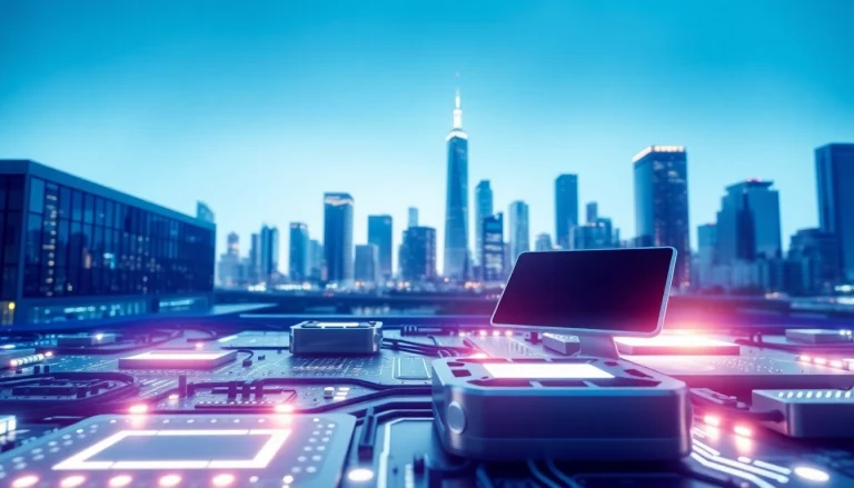 Showcasing technology advancements in a vibrant urban environment.