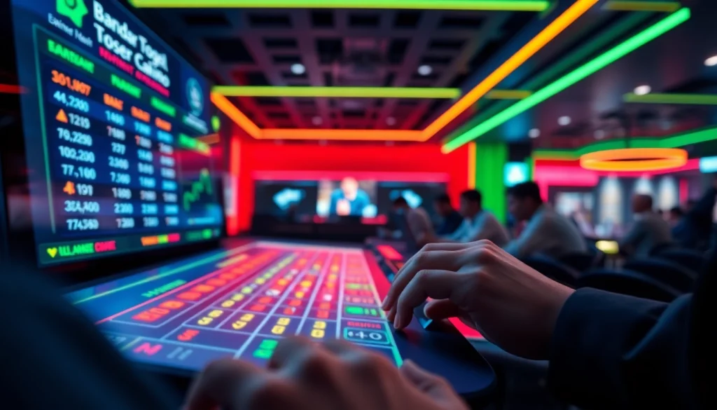 Permainan bandar togel online yang mengasyikkan dengan pemain bertaruh di layar digital.