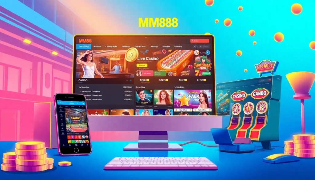 Engage with MM88's vibrant online gambling interface, showcasing sports betting and casino games.