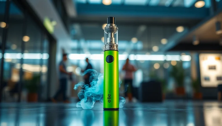Elf bar elfa in stylish vape display with vibrant colors und modernem urbanem Hintergrund.