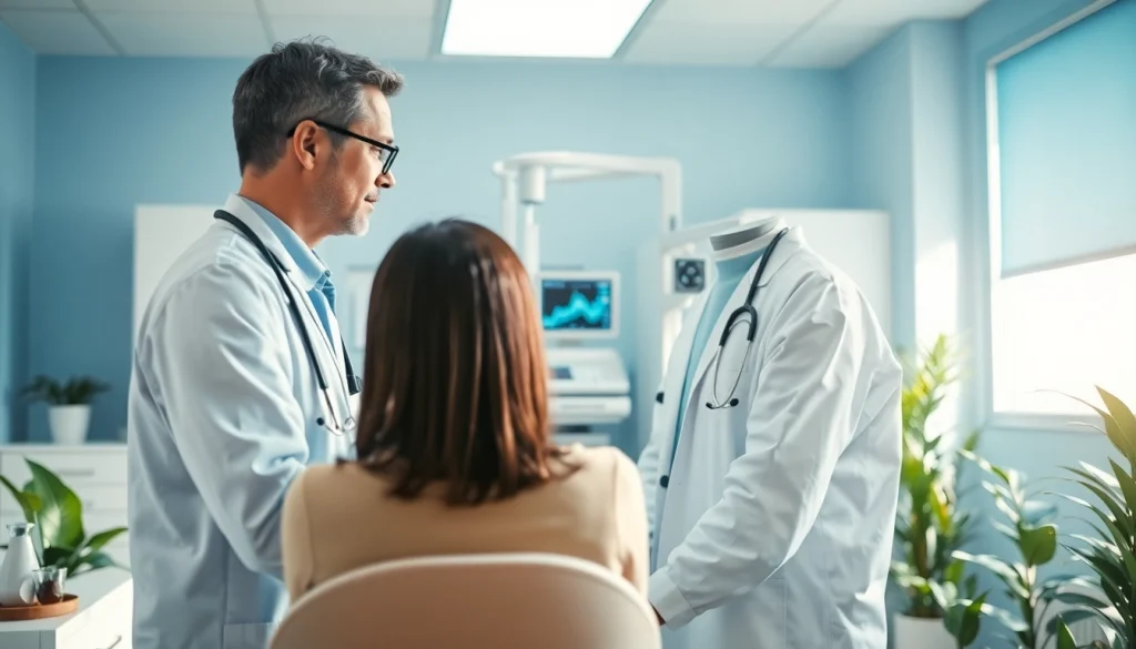 Healthcare practitioner assessing patient health in a modern clinic.