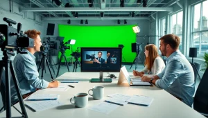 Capture the essence of corporate video production toronto with a dynamic team collaborating in a studio.