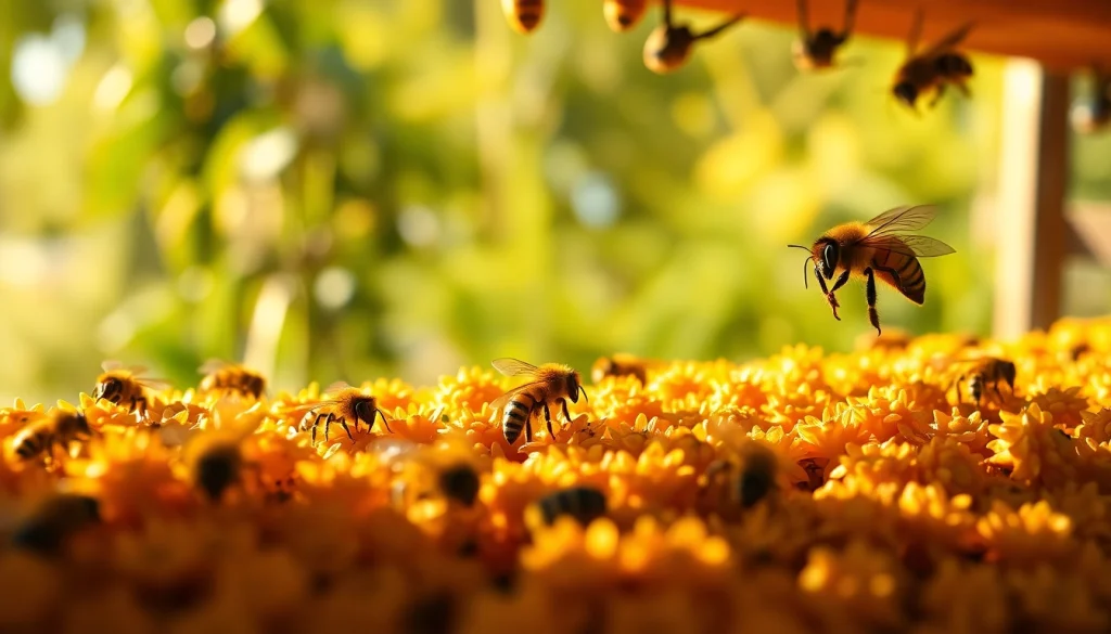Cuadros de colmena que muestran abejas trabajando en su hábitat natural.