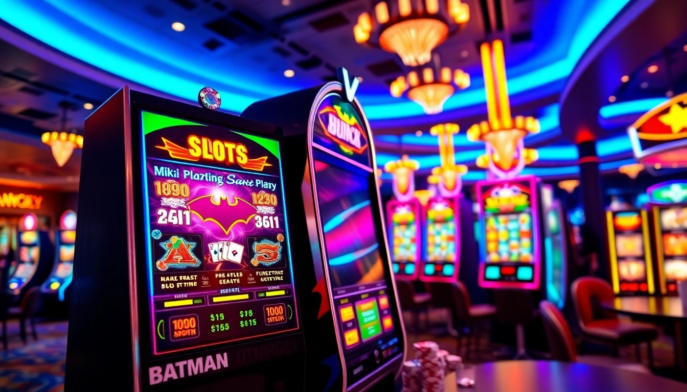 Menangkan permainan batman138 slot dengan tampilan mesin slot yang berwarna-warni dan atmosfer kasino yang energik.