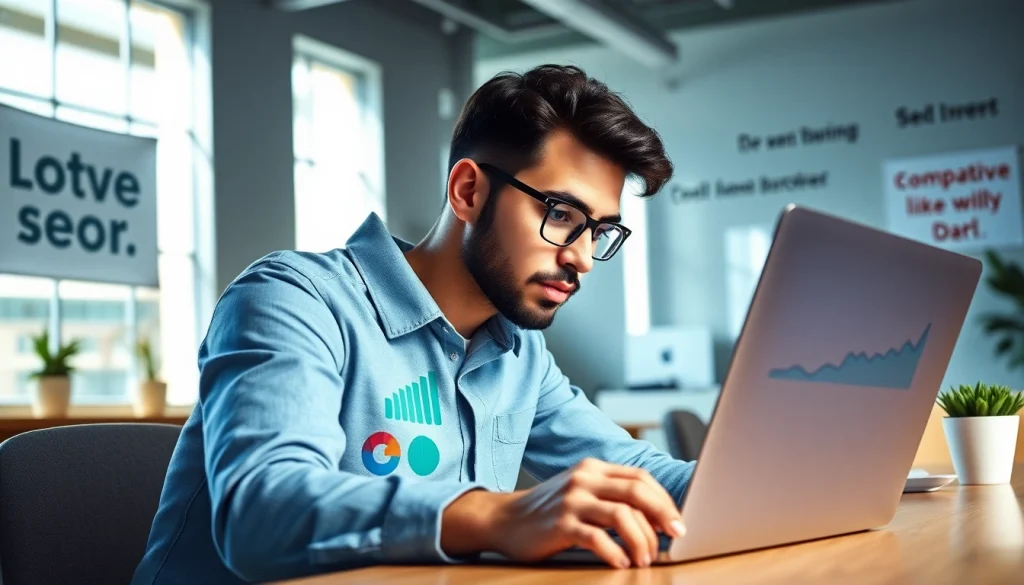 Optimize rr88 com strategies while a marketer analyzes data in a modern setting.