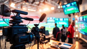스포츠중계 현장에 집중하는 방송 장비와 팀의 모습