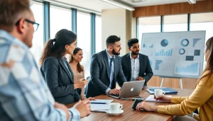 Quickplus Business Consultants team collaborating in a dynamic office setting.