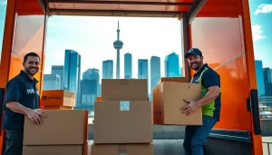 Toronto moving company efficiently packing a moving truck in the city.