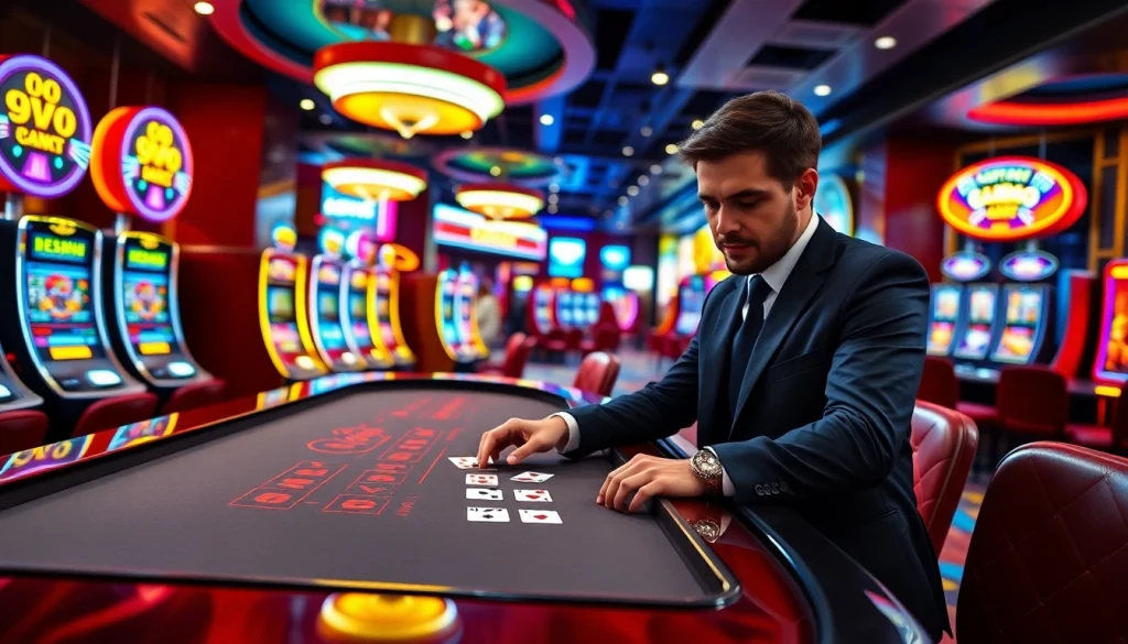 Bandar toto terpercaya yang menampilkan pemain judi di kasino dengan suasana yang energik.