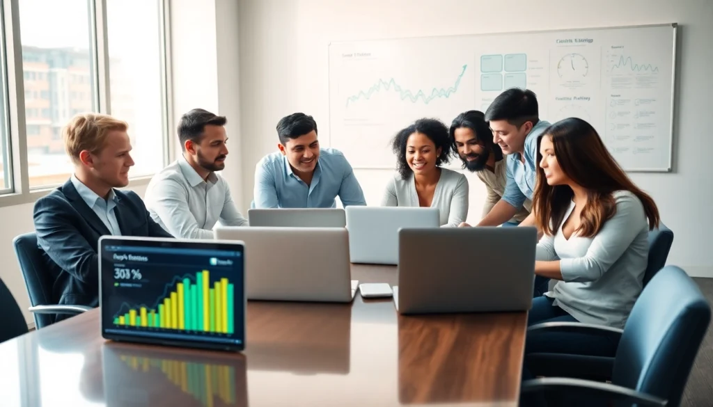 SEO agency professionals collaborating effectively in a modern workspace.