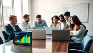 SEO agency professionals collaborating effectively in a modern workspace.