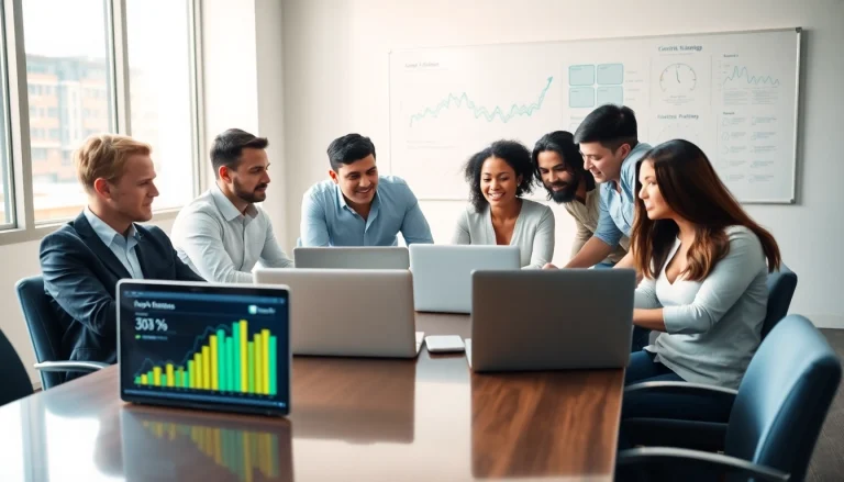 SEO agency professionals collaborating effectively in a modern workspace.