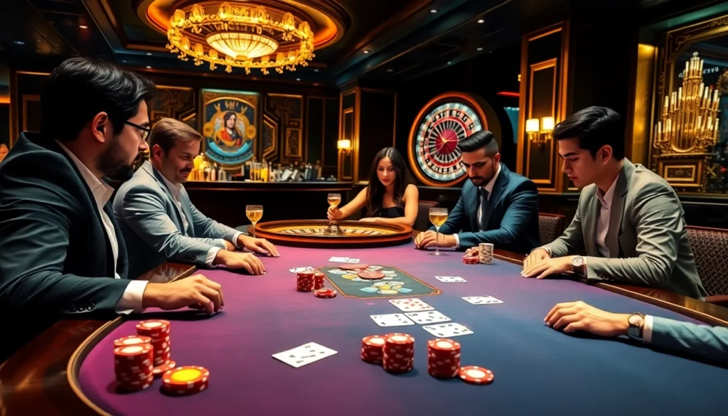 Intense poker action at 67bet casino, showcasing luxurious gameplay with vibrant chips and cards.