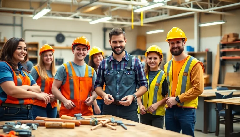 Students learning practical skills in a Trade School Knoxville Tn environment with tools and workshops.