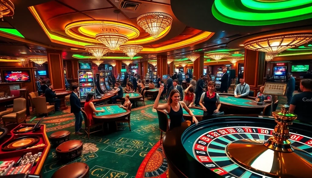 Players celebrating their net win at a luxurious casino table with vibrant lighting and excitement.