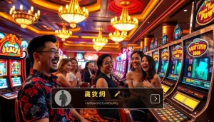 Experience the thrill of a vibrant 슬롯커뮤니티 at a bustling casino slot machine area.