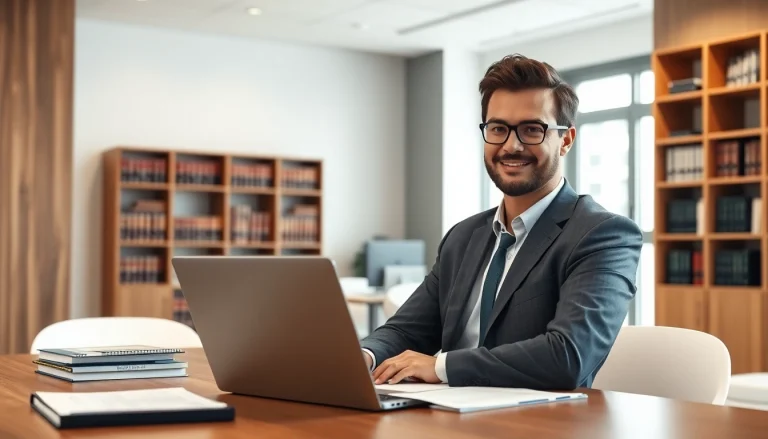 Engaging real estate lawyer providing consultation to clients in a modern office.
