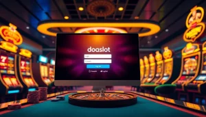 Access the doaslot login screen amidst a vibrant online casino atmosphere showcasing excitement and luxury.