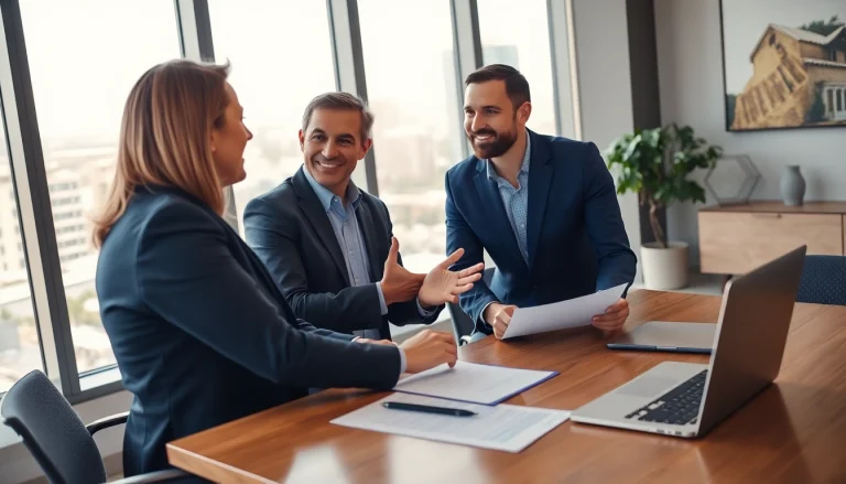 Florida Public Adjuster discussing insurance claims with a client in a modern office.
