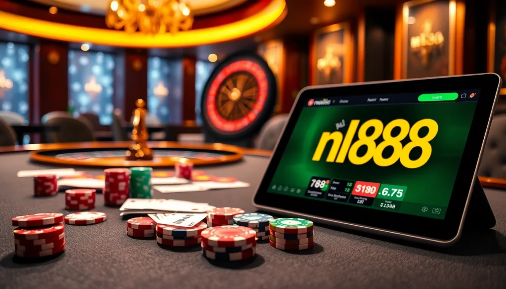 Experience the thrill of nh88 online casino games with vibrant cards and poker chips.