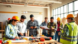 Students learning at construction trade schools in texas, engaging in hands-on activities with tools.