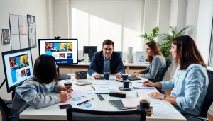 Team of web designers at a công ty thiết kế website collaborating on innovative projects.