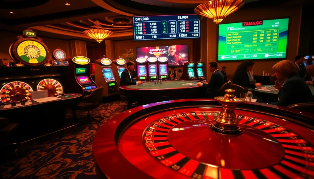 Dynamic gambling scene showcasing roulette, poker, and live scores from 7m.cn for an exciting casino experience.