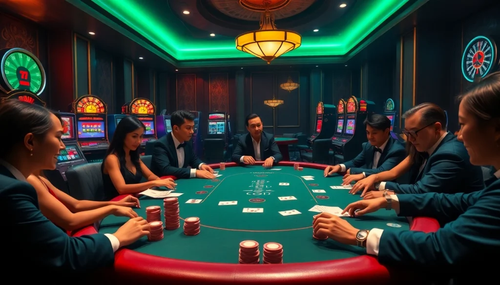 Lương Sơn TV poker table scene showcasing intense gameplay with vibrant casino elements.