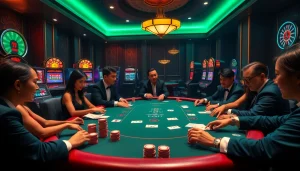 Lương Sơn TV poker table scene showcasing intense gameplay with vibrant casino elements.