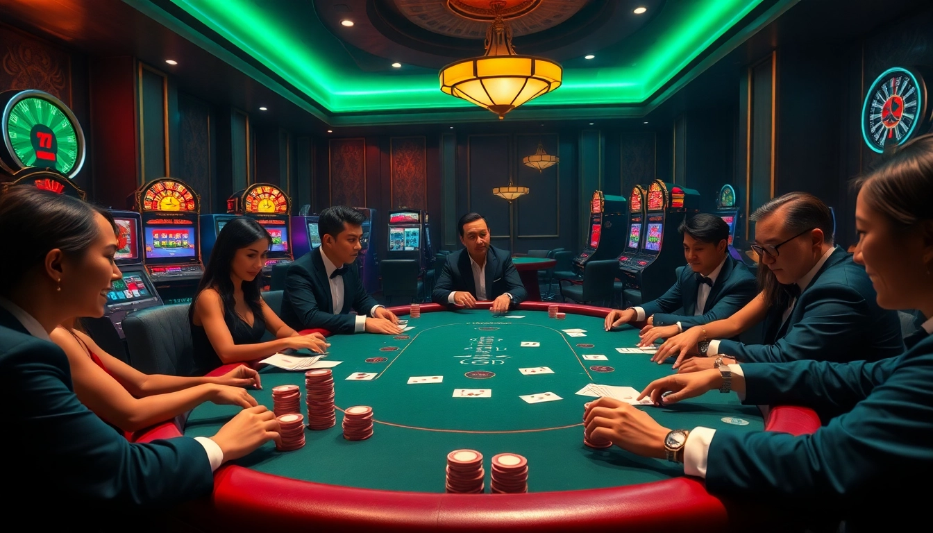 Lฦฐฦกng Sฦกn TV poker table scene showcasing intense gameplay with vibrant casino elements.