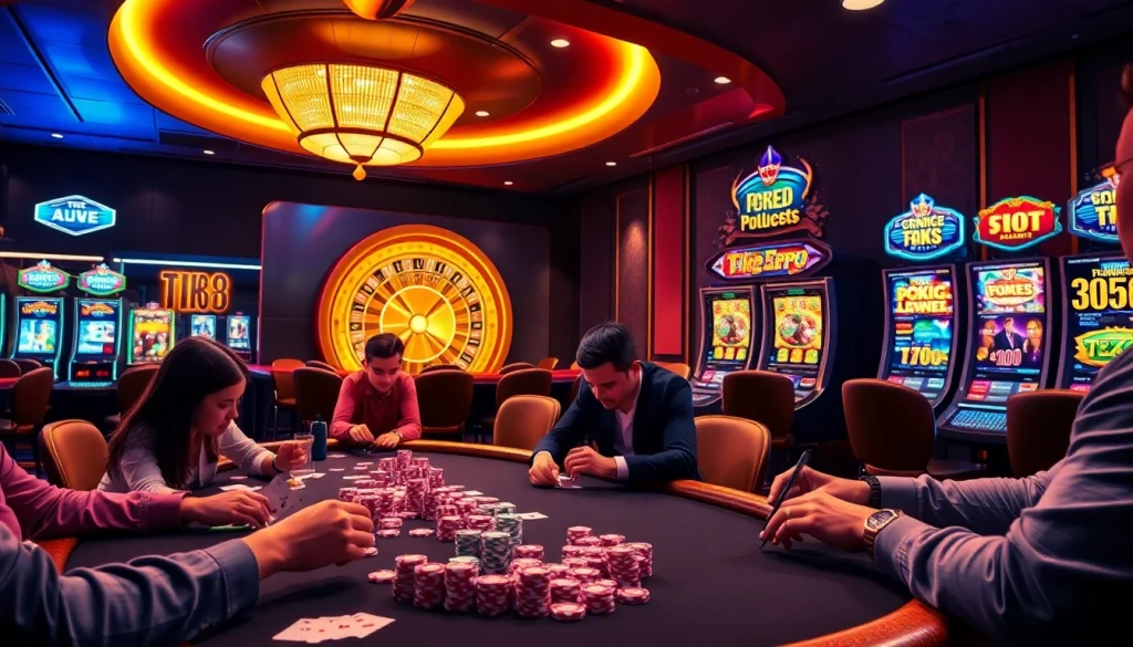Trải nghiệm lối chơi đầy kịch tính tại Tik 88 với bàn poker sống động và bánh xe roulette quay liên tục.