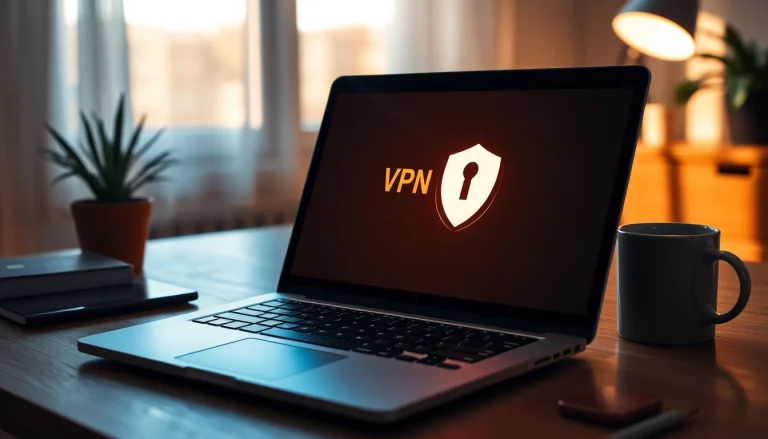 Enhance your online experience with the best vpn in a modern workspace featuring a laptop and plants.