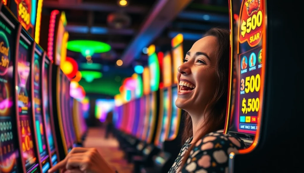 Slot bet 50 dalam permainan slot dengan pemain bersemangat yang merayakan kemenangan.