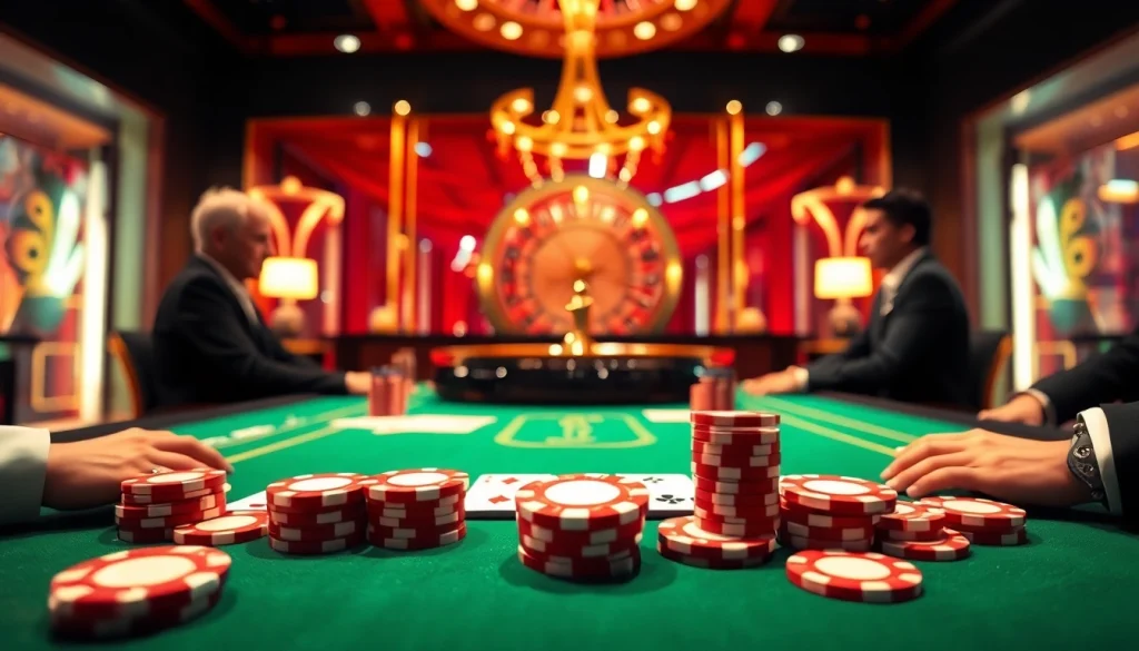 Players engaging at the Go8 poker table, showcasing a vibrant casino atmosphere.