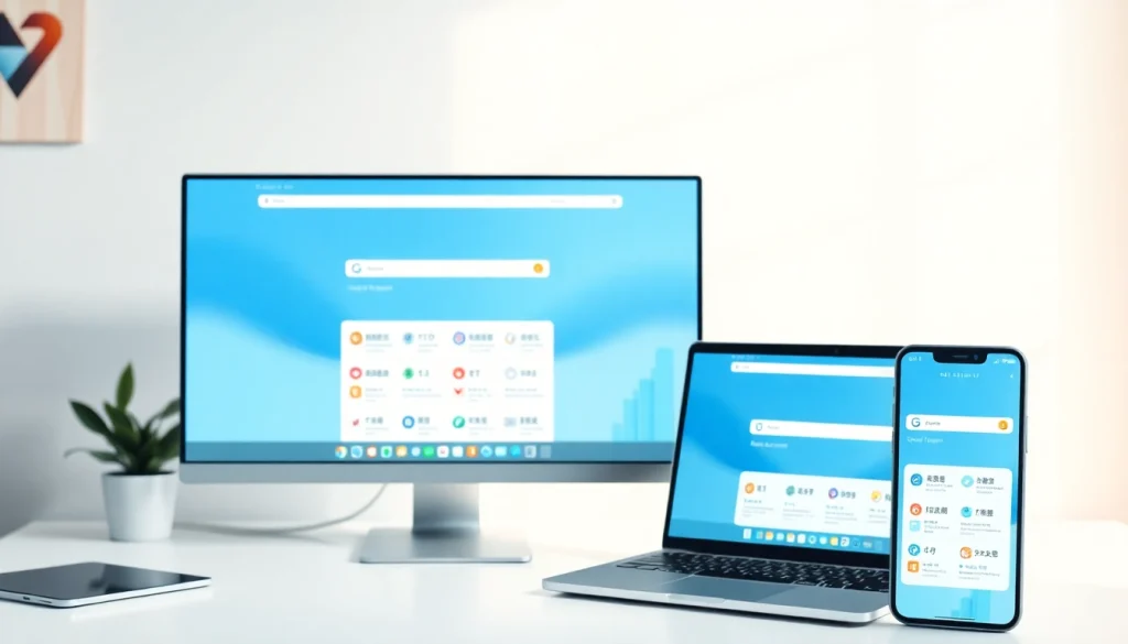 Sogou浏览器 showcasing its user-friendly interface and customization features on desktop and mobile devices.