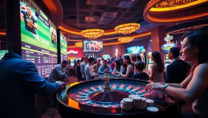 Bongdalu highlights a vibrant casino scene with excited players engaging in sports betting excitement.