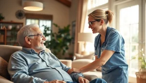 Engaged caregiver providing austin senior home care in a cozy, welcoming living room.