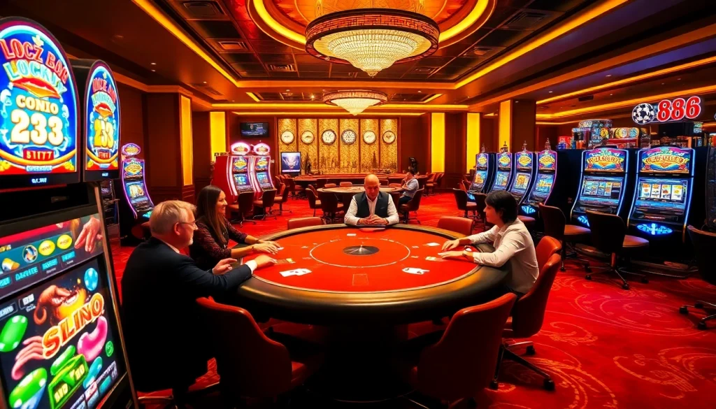 Experience the excitement of lucky88 with vibrant casino scenes featuring poker tables and slot machines.