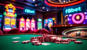 F8bet enhancing casino experience with vibrant slot machines and poker action.