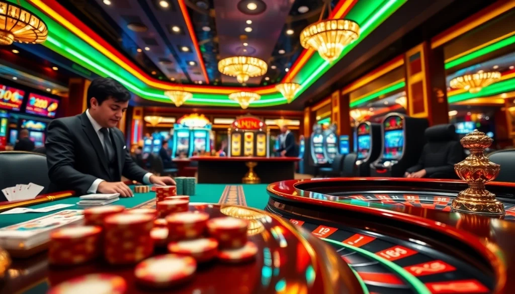 Experience the excitement of vn88 with elegant casino tables and vibrant gaming elements.