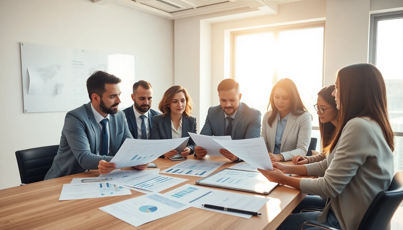 Crisis management consultant collaborating with a team in a professional setting.